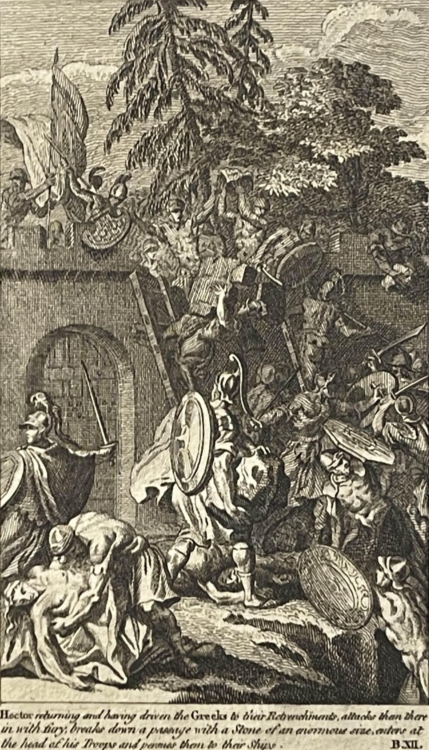 1776 Antique Engraving Hector Attacks the Greek Ships Trojan War Iliad