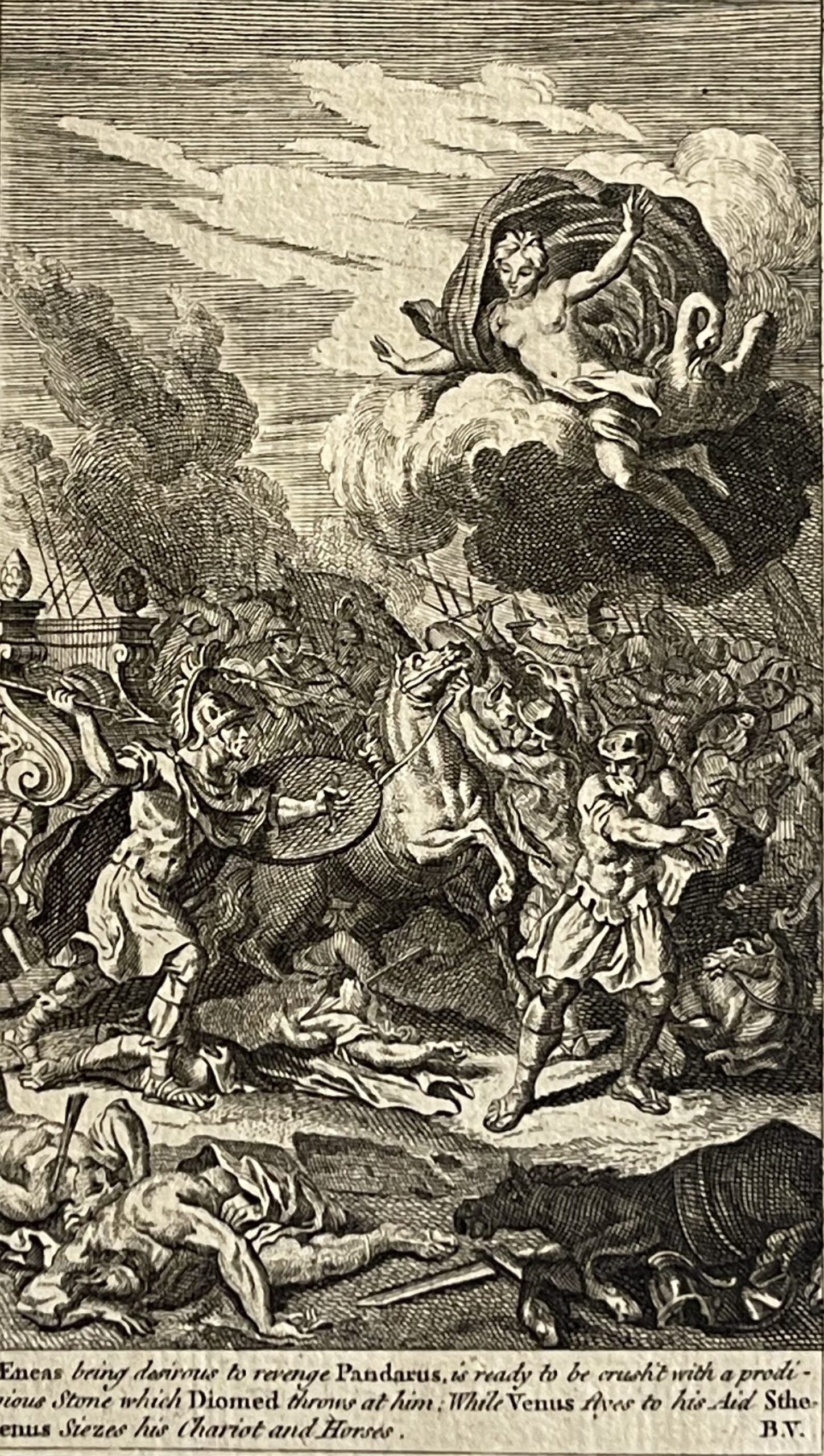 1776 Antique Engraving Aeneas Rescued by Venus Trojan War Iliad