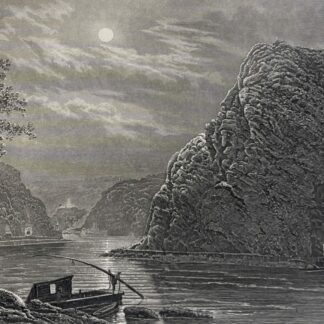 Lorelei Germany c1860 Rhine River Moonlight Antique Engraving