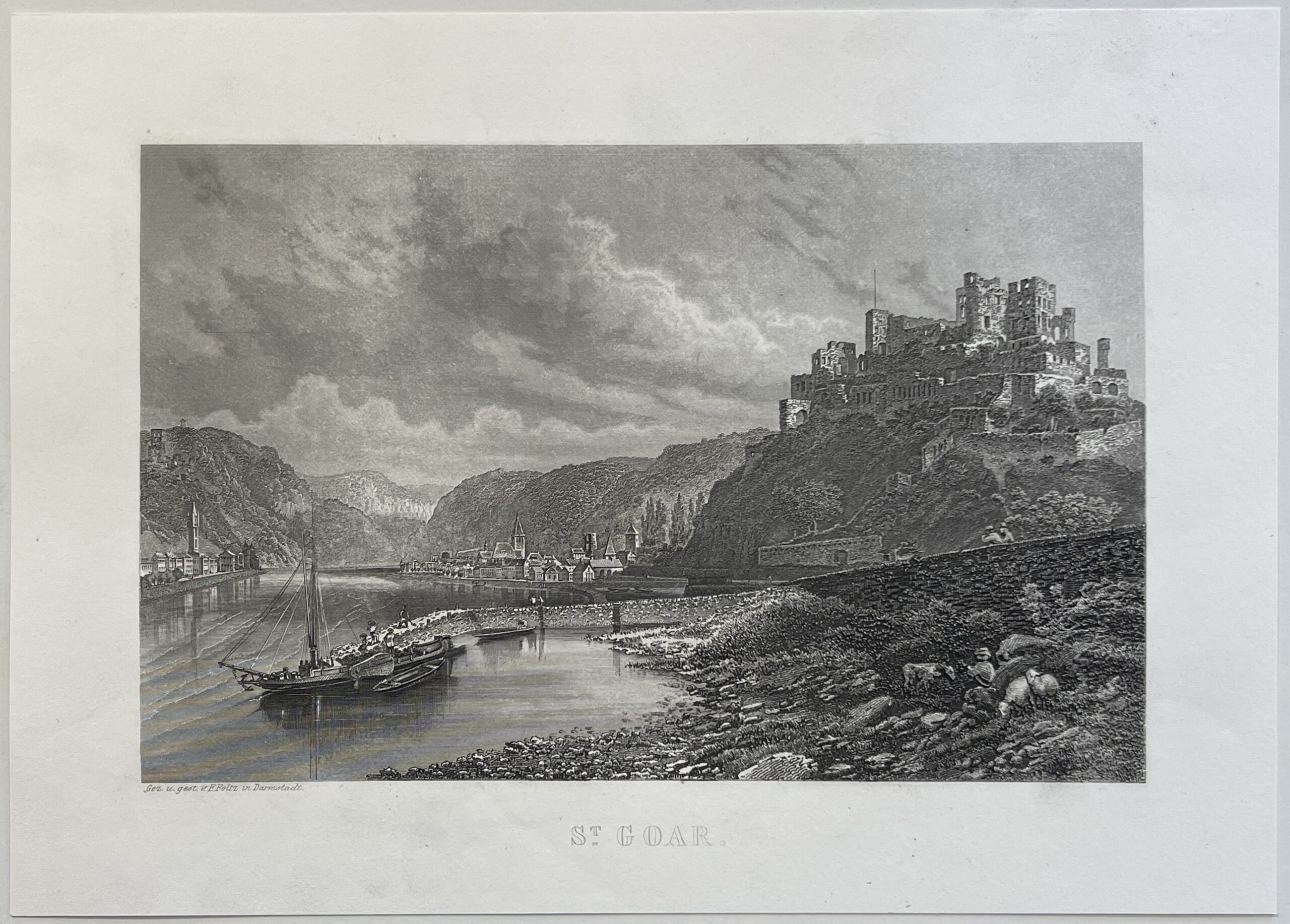 St. Goar on the Rhine with Rheinfels Castle c 1849 Deutschland Germany Rhin – Image 2