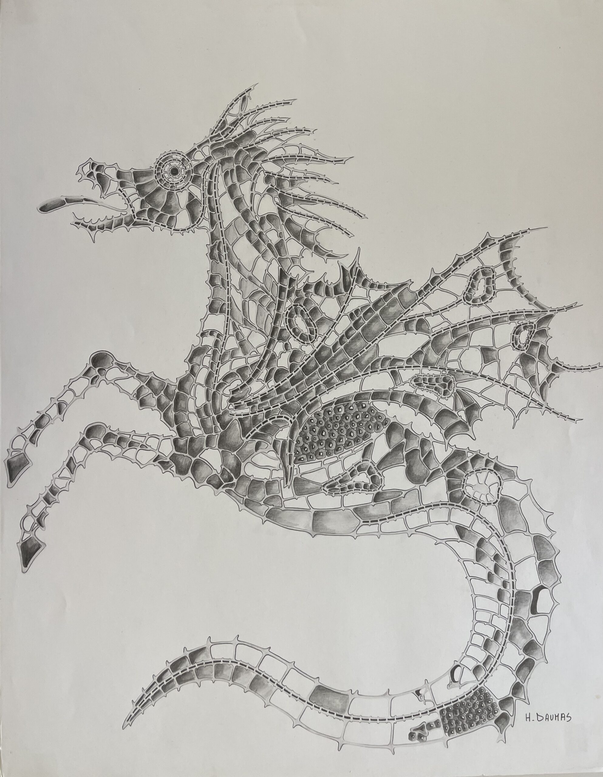 Original Zodiac Capricorn Ink Drawing Large Biomorphic Fantasy Artwork