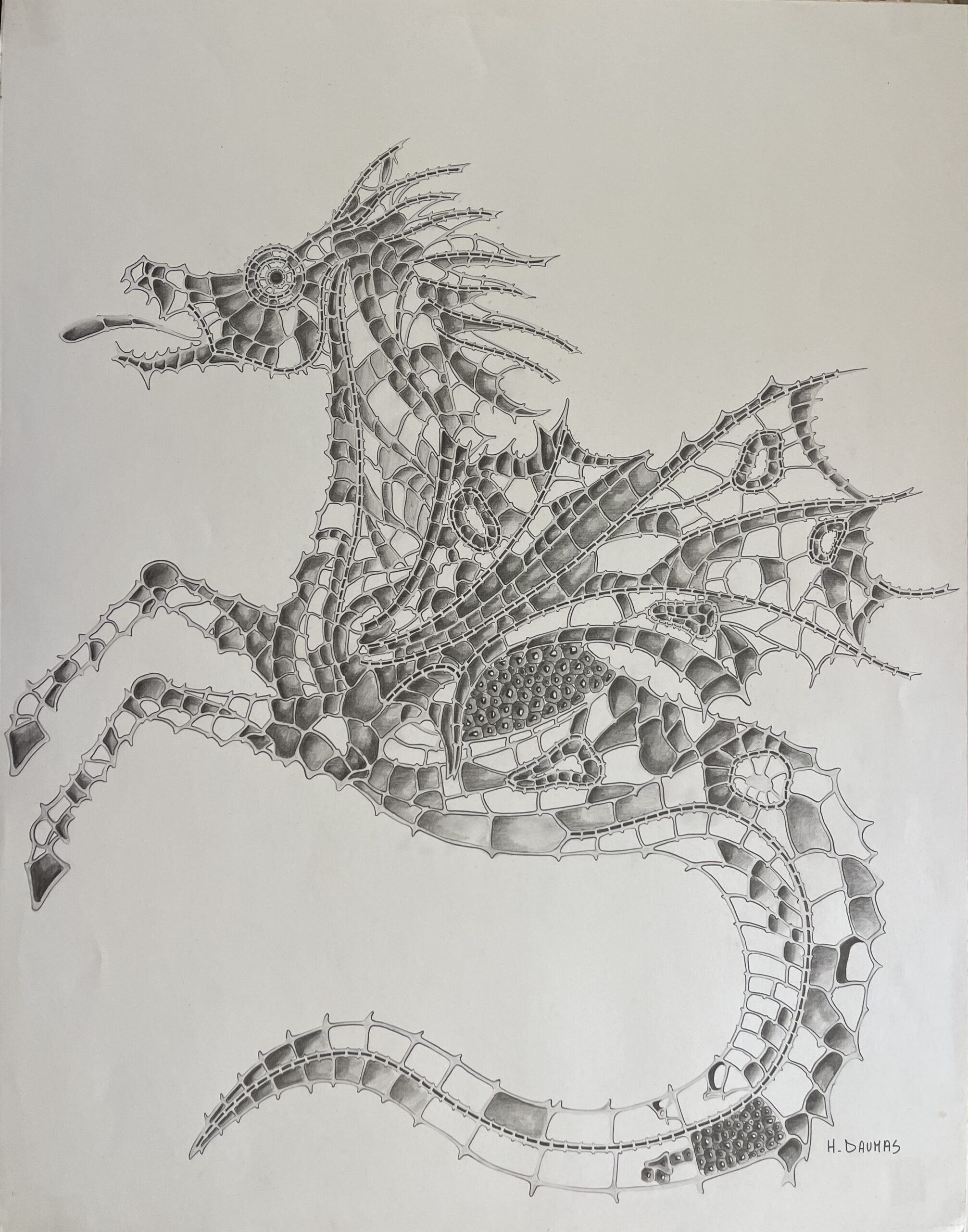 Original Zodiac Capricorn Ink Drawing Large Biomorphic Fantasy Artwork – Image 2