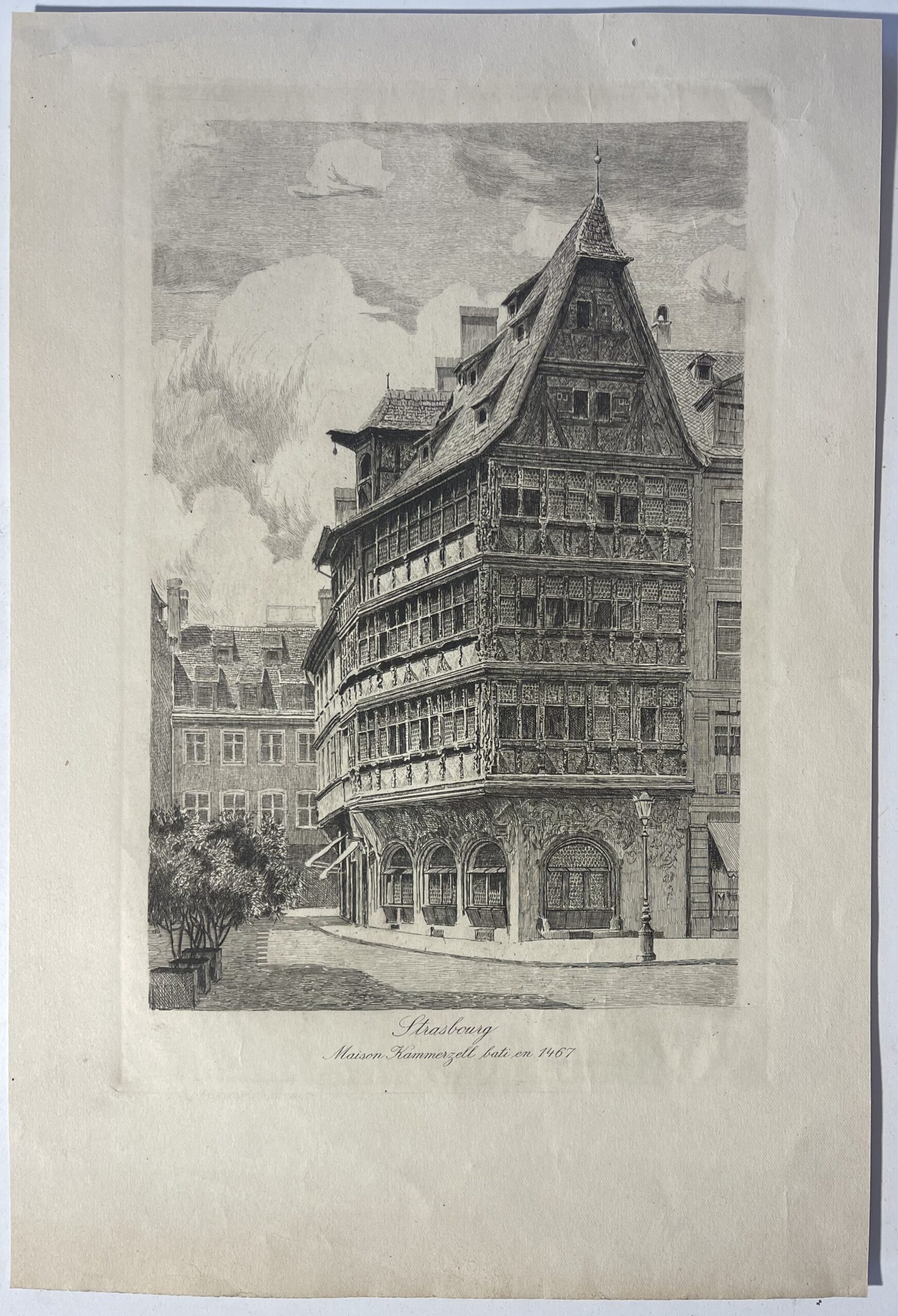 Strasbourg Kammerzell House Drypoint Etching c.1920 Alsace Architecture France – Image 2