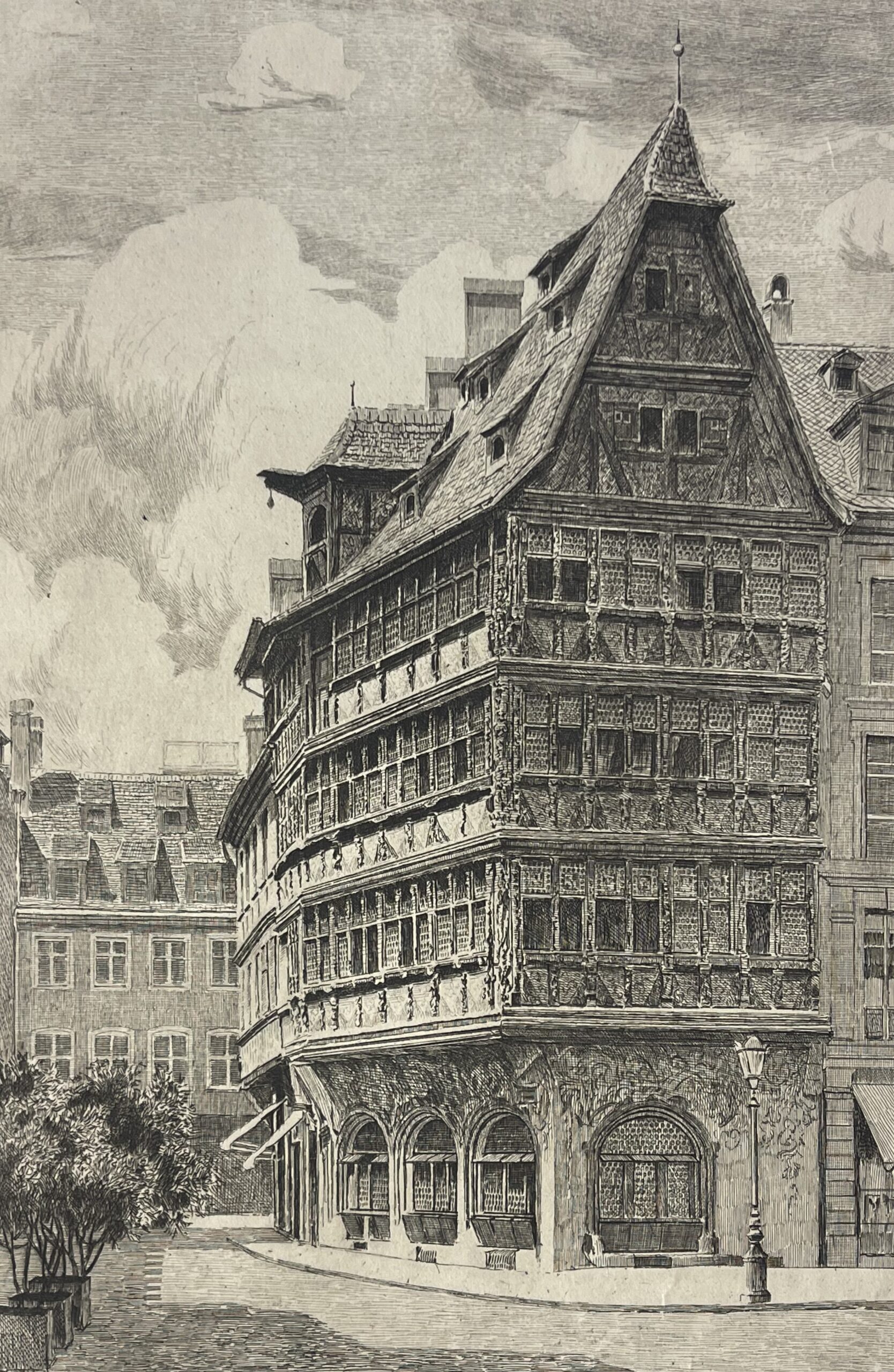 Strasbourg Kammerzell House Drypoint Etching c.1920 Alsace Architecture France – Image 3