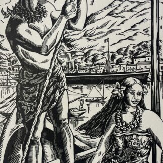 Tahiti Papeete Harbor 1925 French Polynesia Woodcut 1952 France Polynésie