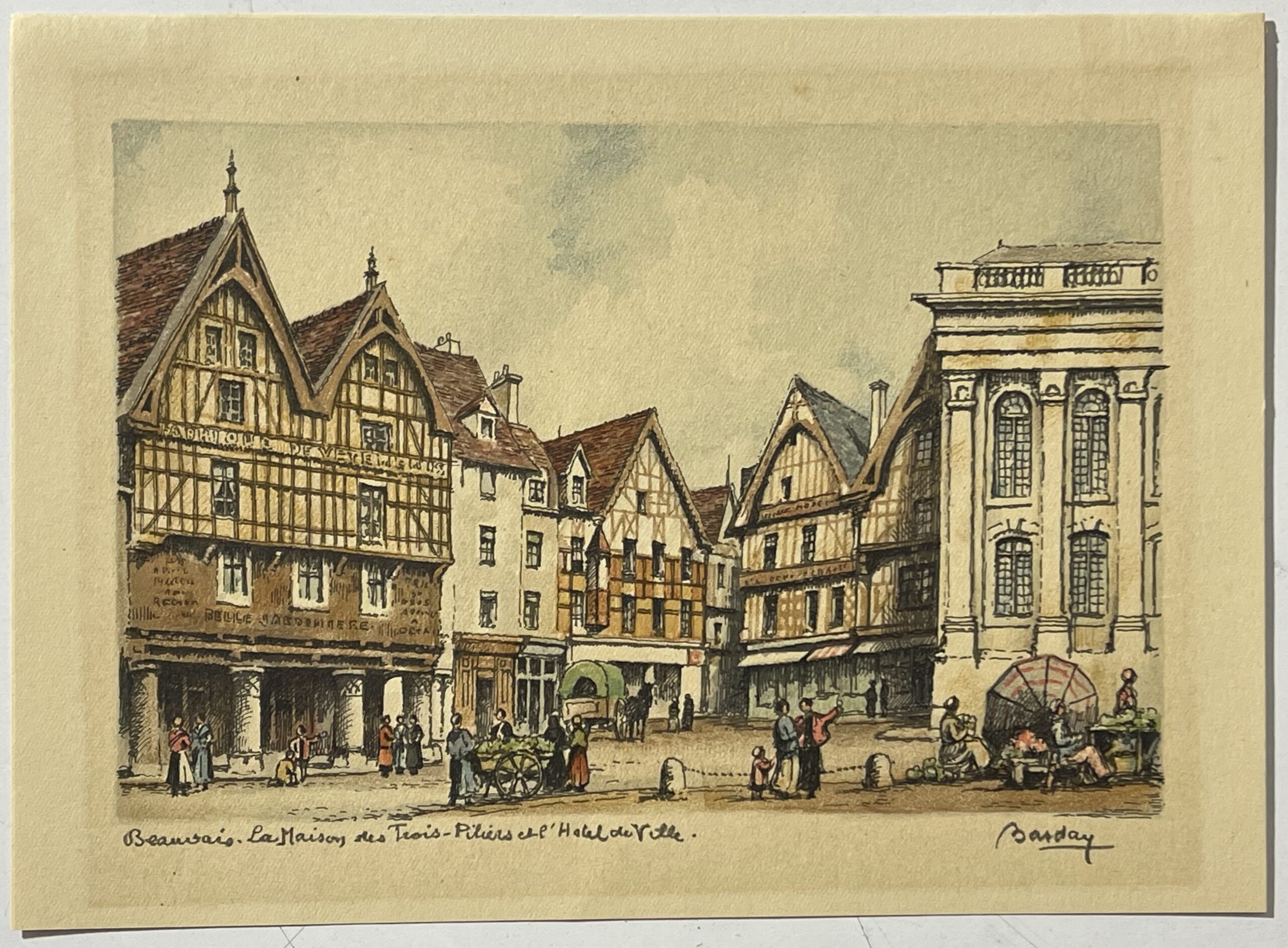 Beauvais Three Pillars House City Antique Engraving C 1900 Oise France – Image 6