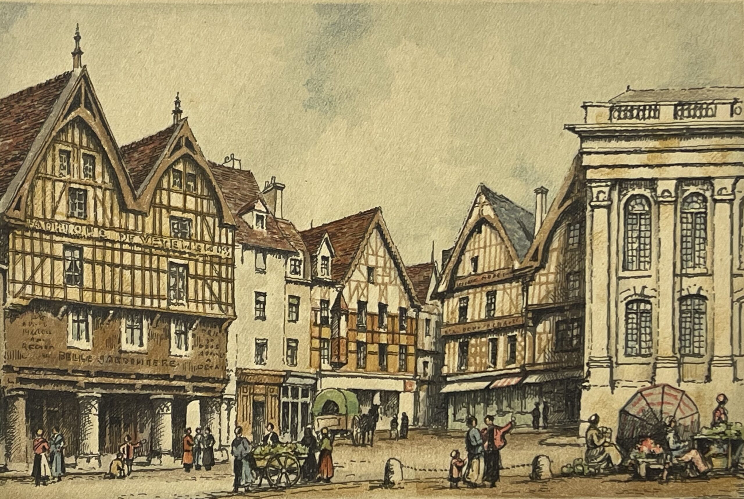 Beauvais Three Pillars House City Antique Engraving C 1900 Oise France