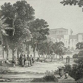 Athens Garden of the Philosophers Acropolis Greece Antique Engraving c1835 Grèce