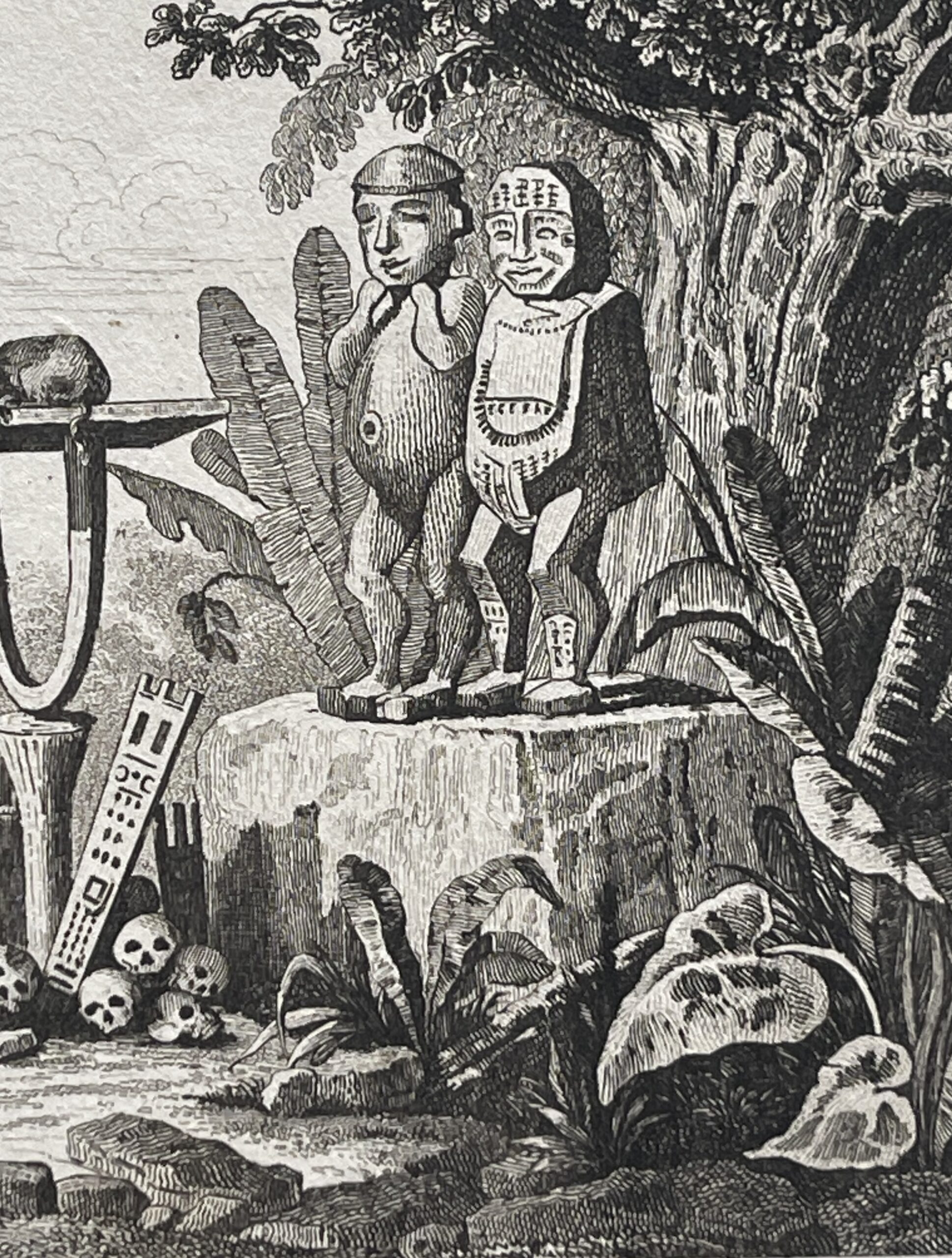 Tahiti Tiki Idols Sacred Altar Engraving 1836 Polynesia Polynésie France – Image 3