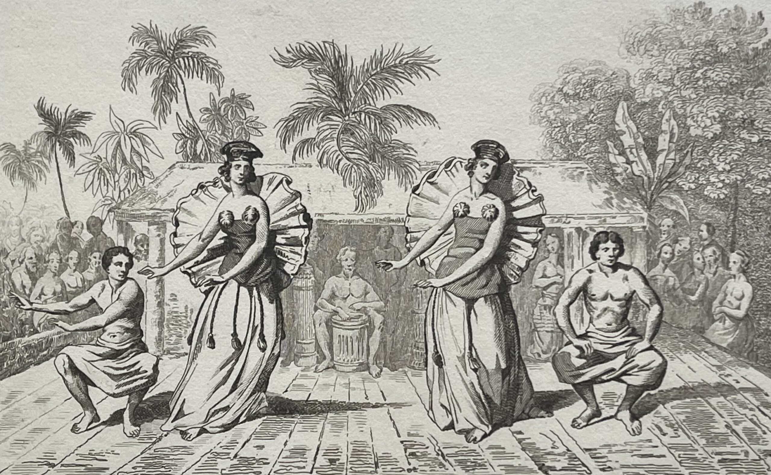 Tahiti Traditional Dance Antique Engraving 1836 Polynesia Oceania France
