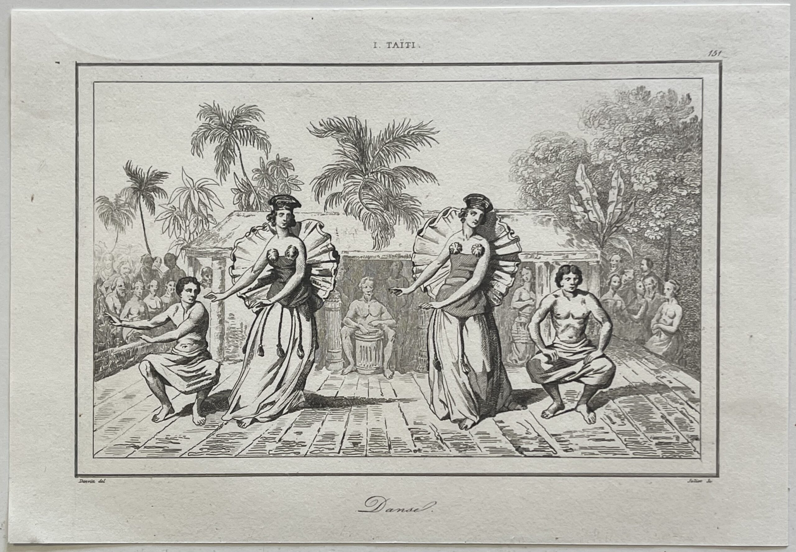 Tahiti Traditional Dance Antique Engraving 1836 Polynesia Oceania France – Image 2