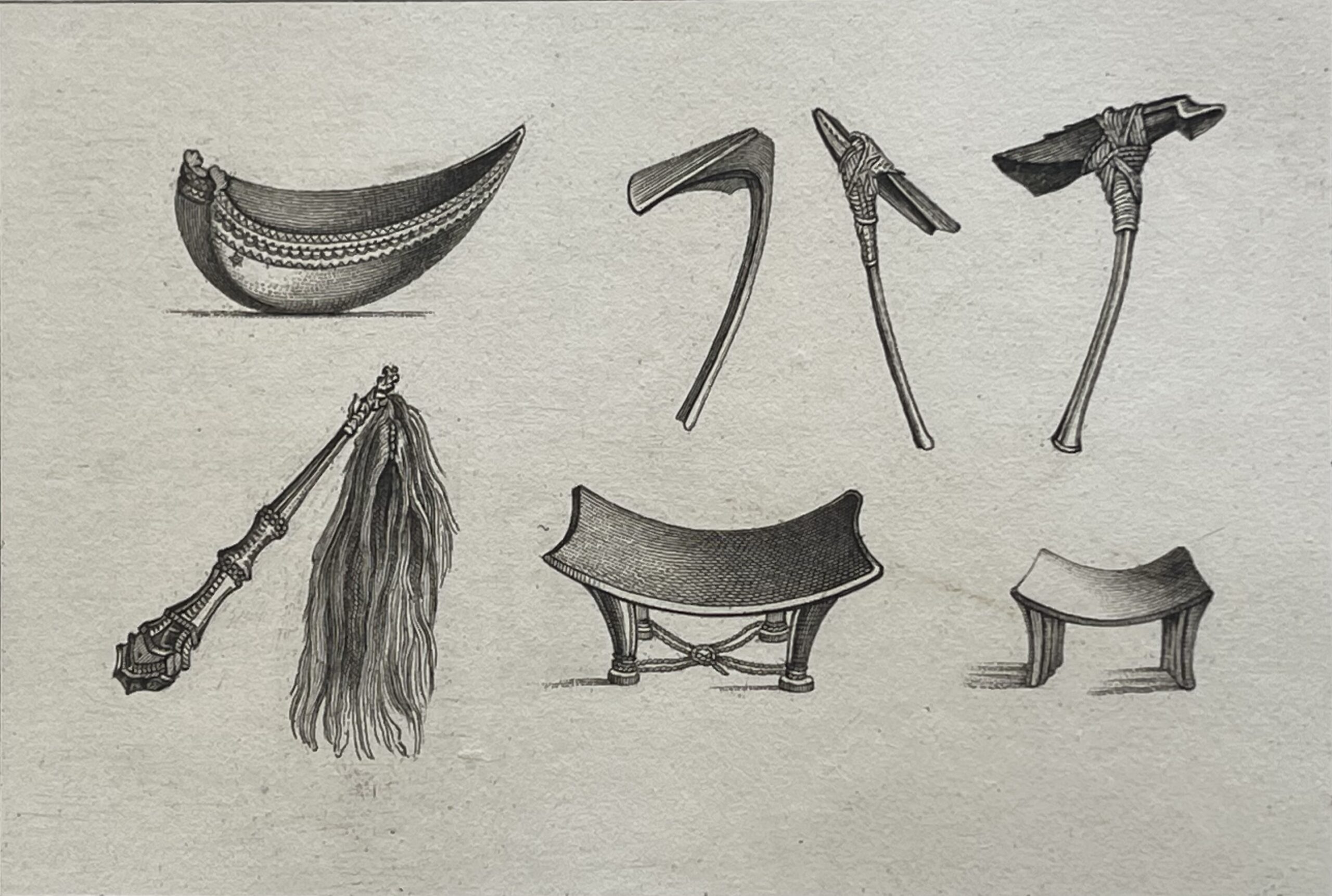 Tahiti Polynesian Artifacts Antique Engraving 1836 Ethnography France Polynesie