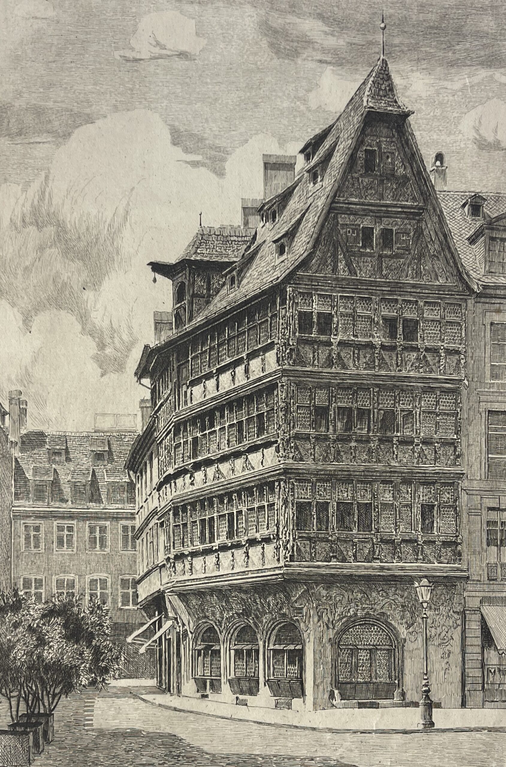 Strasbourg Kammerzell House Drypoint Etching c.1920 Alsace Architecture France