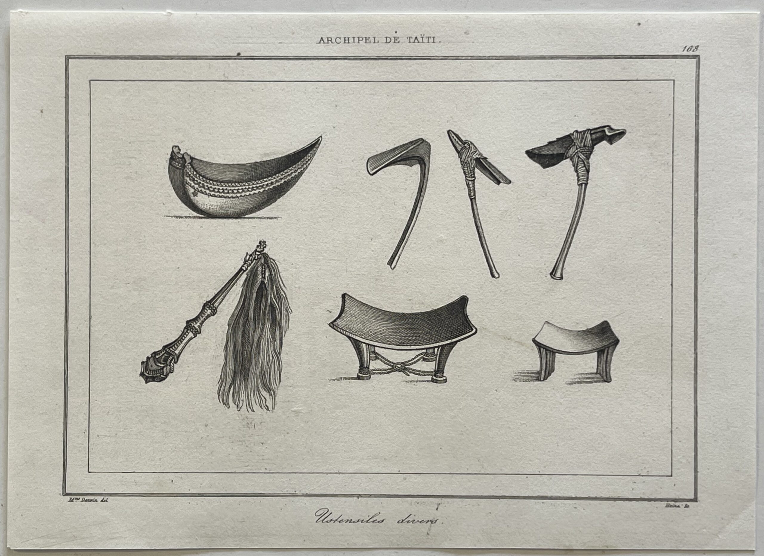 Tahiti Polynesian Artifacts Antique Engraving 1836 Ethnography France Polynesie – Image 2