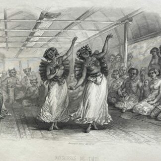 Tahiti Tahitian Dancers Original Antique Engraving 1850 French Polynesia France