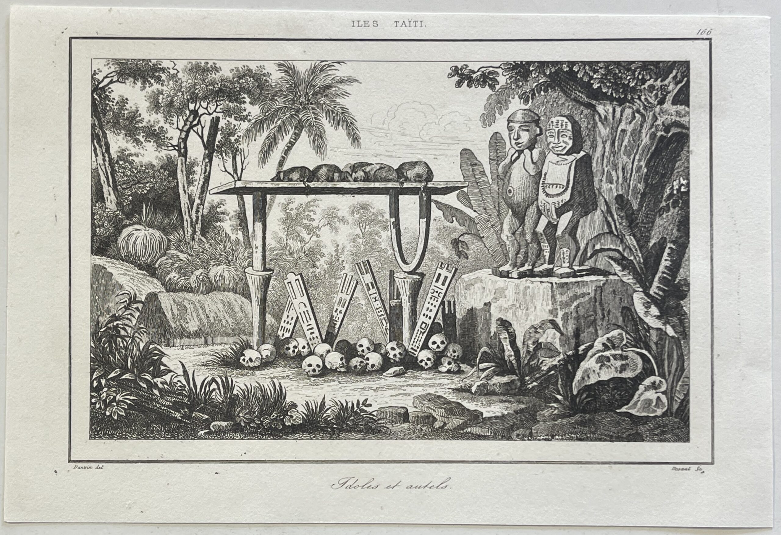 Tahiti Tiki Idols Sacred Altar Engraving 1836 Polynesia Polynésie France – Image 2