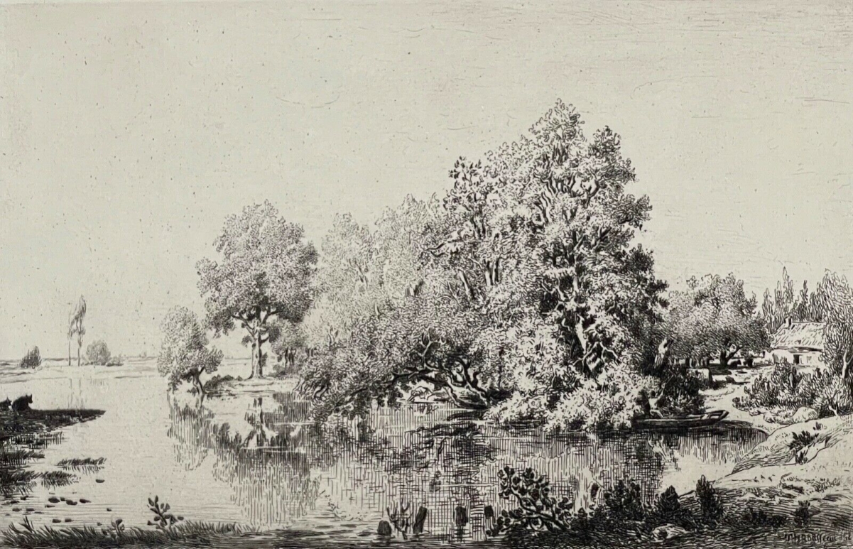 Théodore Rousseau Barbizon "Métairie sur les bords de l'Oise" Bracquemond c 1868 – Image 2