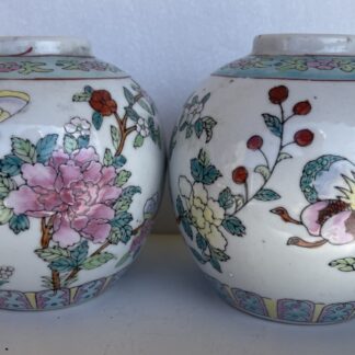 China Pair 19th Century Famille Rose Porcelain Ginger Jars Flowers Butterflies