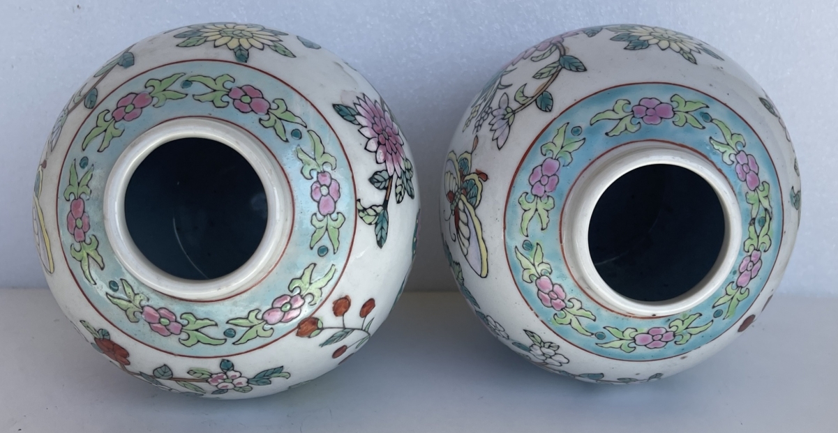 China Pair 19th Century Famille Rose Porcelain Ginger Jars Flowers Butterflies – Image 4