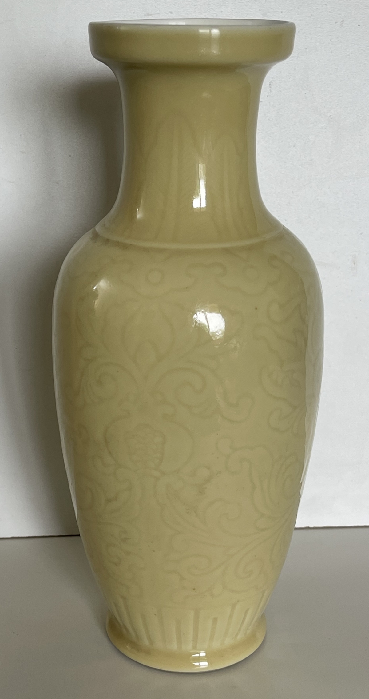 Chinese Yellow Glazed Jingdezhen Porcelain Vase Floral Relief c1950 – Image 9