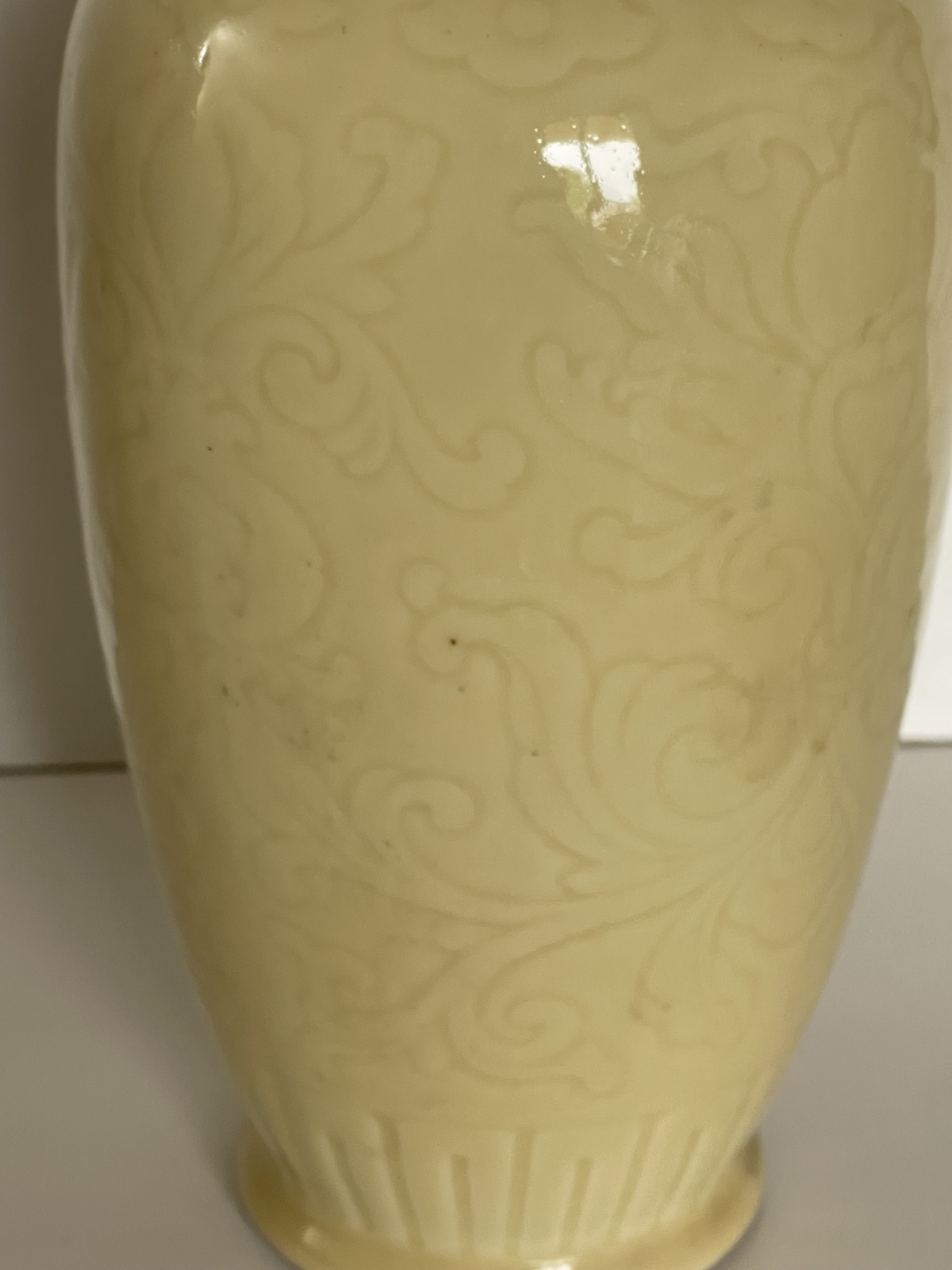 Chinese Yellow Glazed Jingdezhen Porcelain Vase Floral Relief c1950 – Image 6