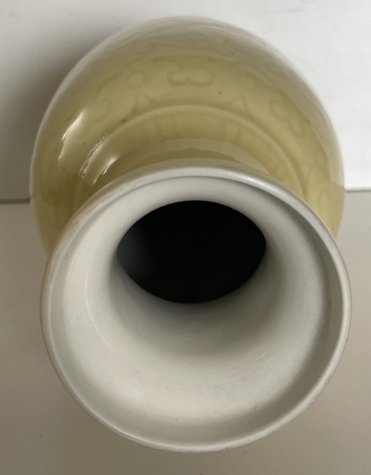 Chinese Yellow Glazed Jingdezhen Porcelain Vase Floral Relief c1950 – Image 2