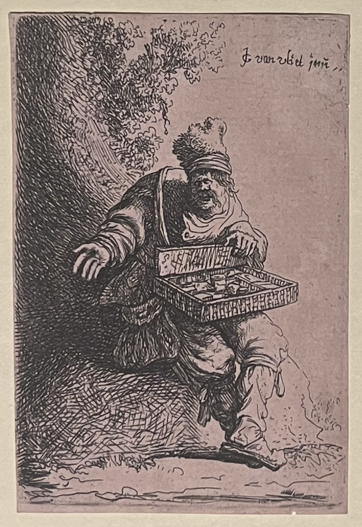 Jan Van Vliet 1632 Original Etching – The Peddler – Rembrandt School – Leiden – Image 3