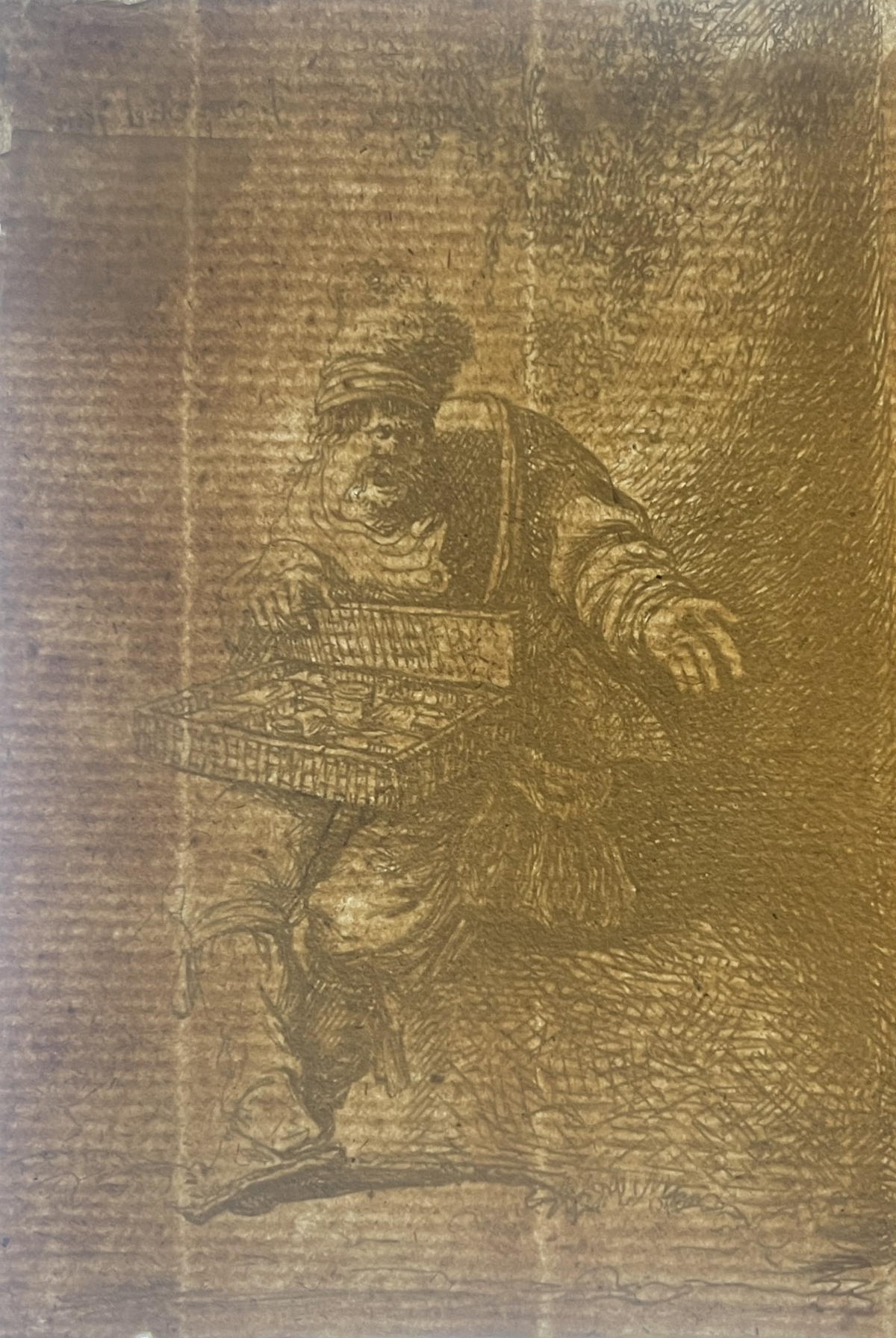 Jan Van Vliet 1632 Original Etching – The Peddler – Rembrandt School – Leiden – Image 4