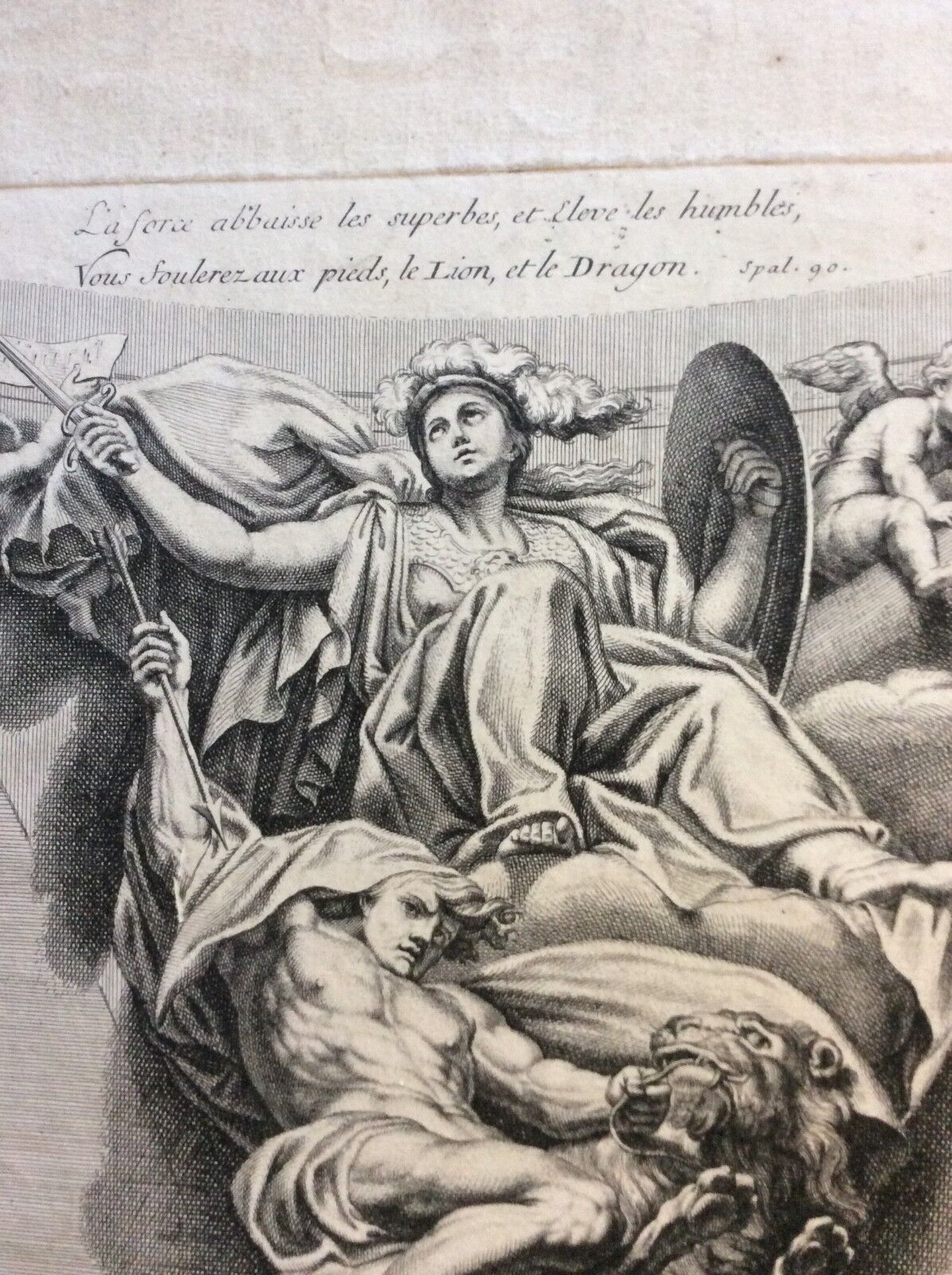 La Force After Domenichino by Gérard Audran 1675 Large Engraving – Image 6