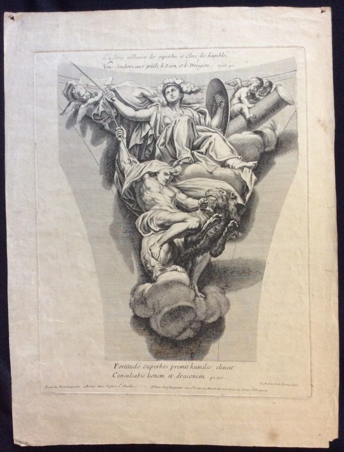 La Force After Domenichino by Gérard Audran 1675 Large Engraving