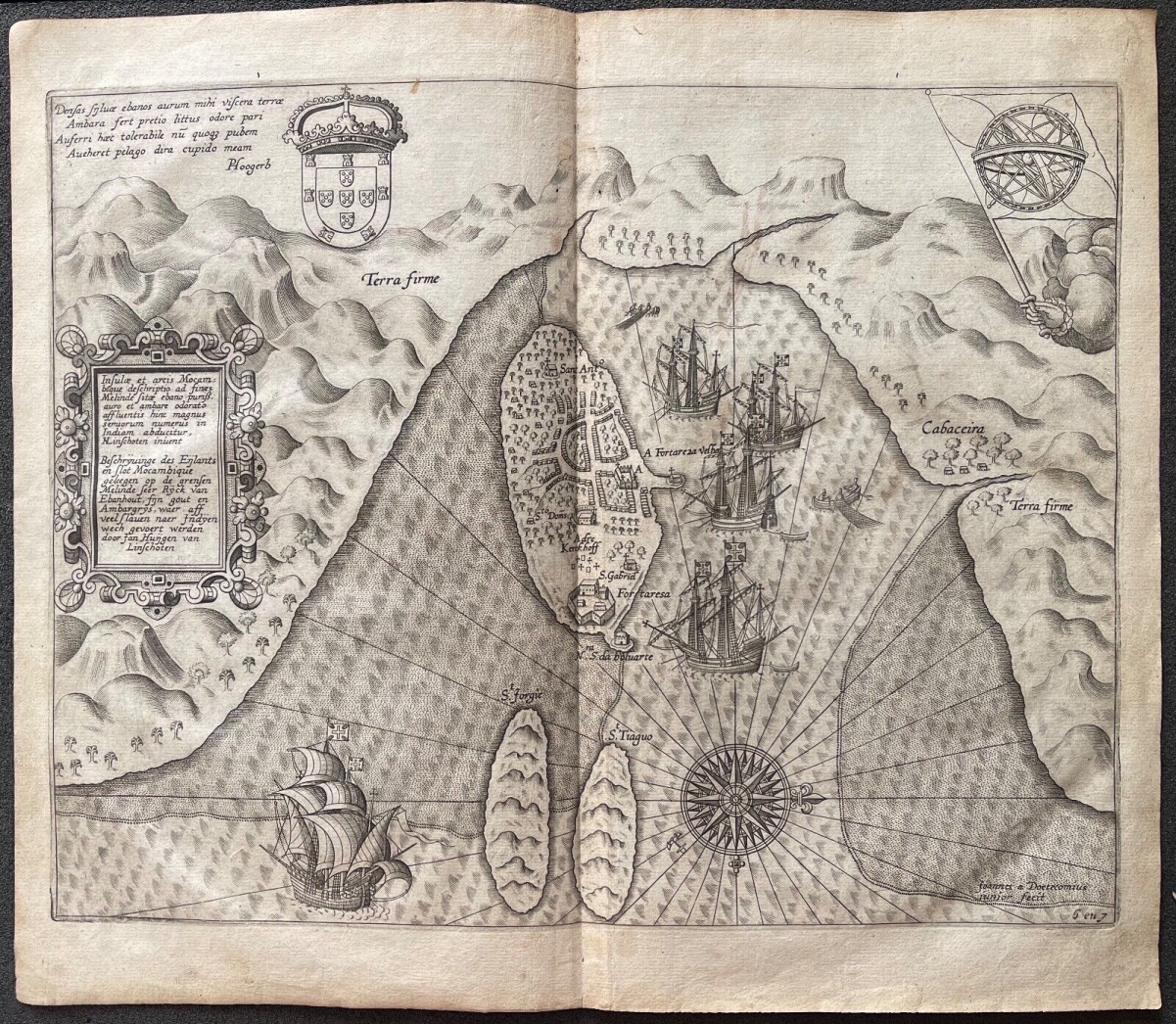 1598 Mozambique Island Map Jan Huyghen van Linschoten Engraving Jvan Doetecum I – Image 3