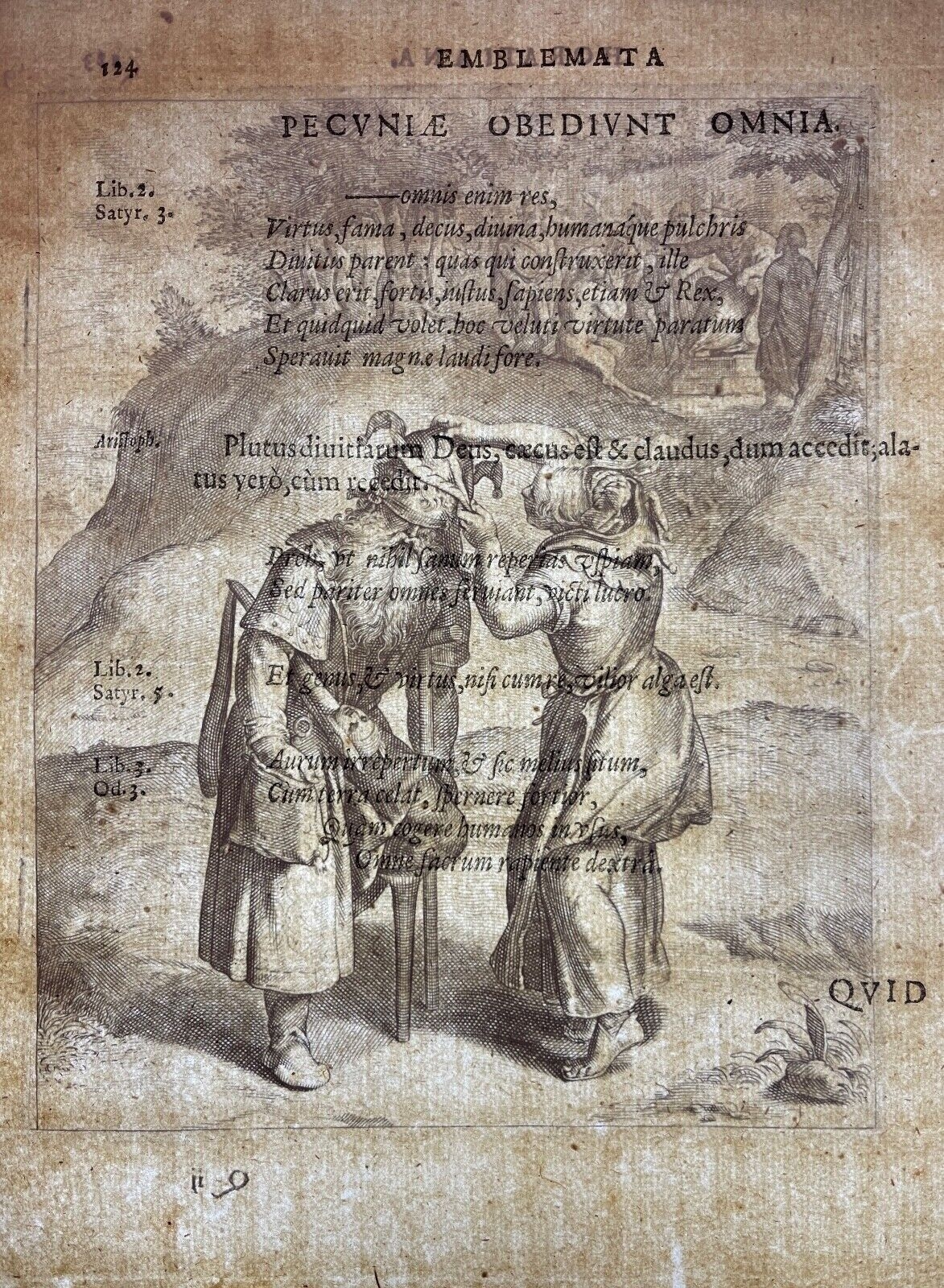 Otto van Veen Horatiana Emblem Engraving Fool Following Fool c. 1607 – Image 3