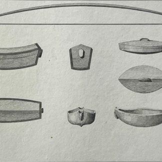 Caroline Islands 1836 Gouap Original Antique Engraving Native Weapons & Utensils