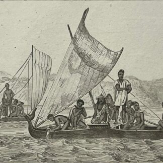 Caroline Islands 1836 Micronesia Engraving Native Sailing Canoe Navigation Ocean