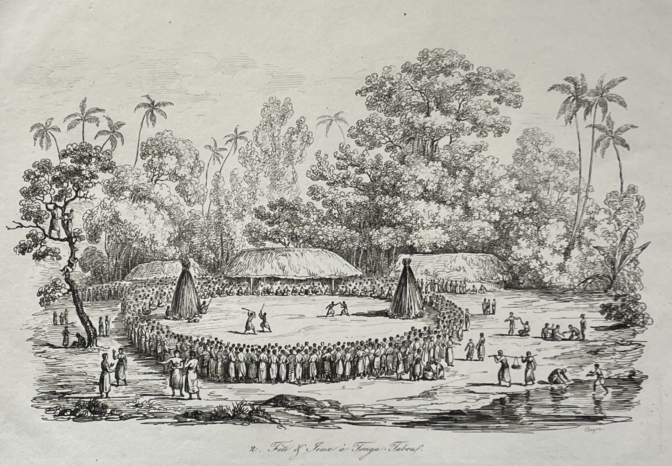 Tonga 1836 Tongatapu Funeral Ceremony Antique Engraving Polynésie Océanie
