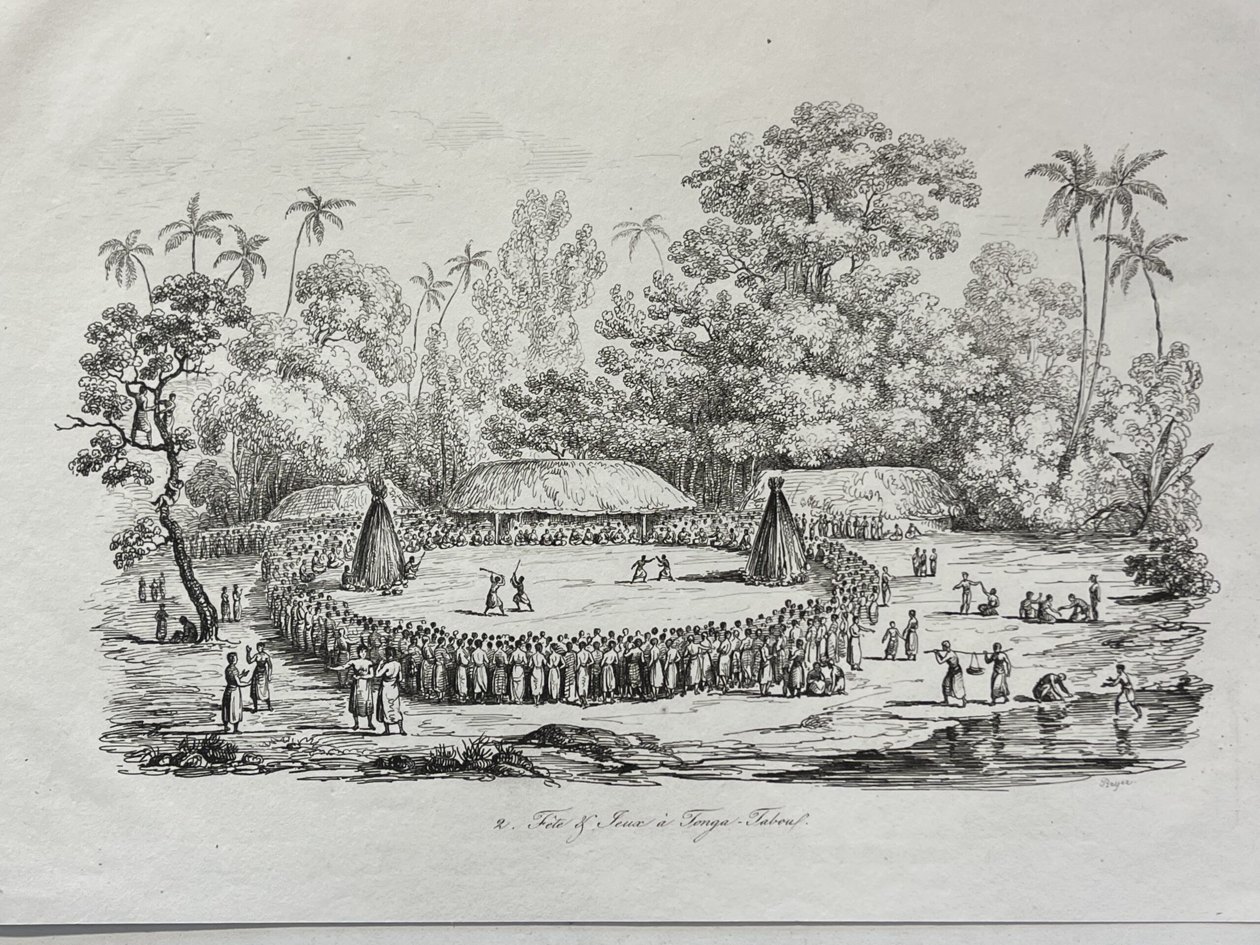 Tonga 1836 Tongatapu Funeral Ceremony Antique Engraving Polynésie Océanie – Image 2
