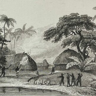 Tonga 1836 Engraving French Attack on Chief Tahofa's Houses Pacific