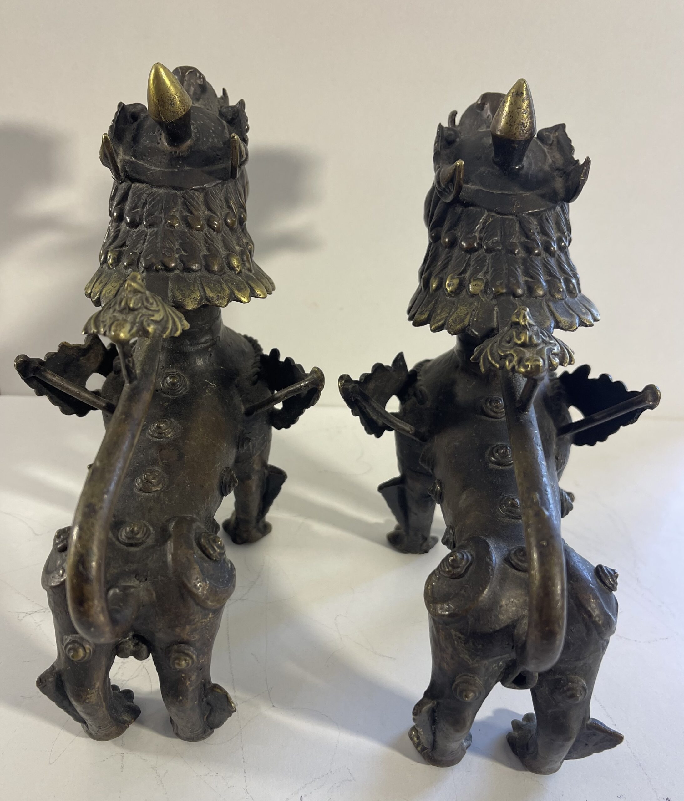 Chine Pair Antique Chinese Bronze Mythical Guardian Beasts Male Female 19th – Image 15
