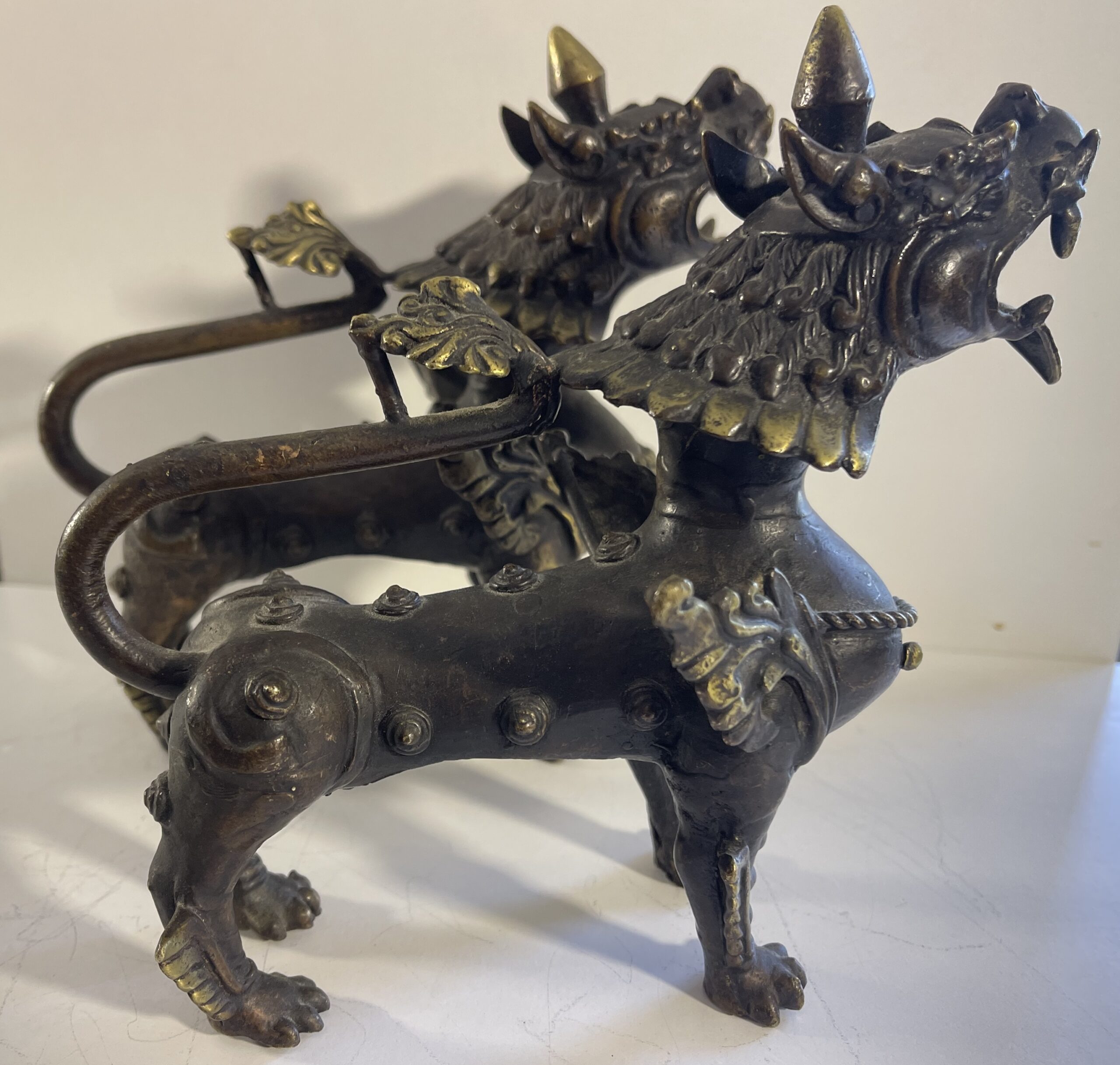 Chine Pair Antique Chinese Bronze Mythical Guardian Beasts Male Female 19th – Image 14