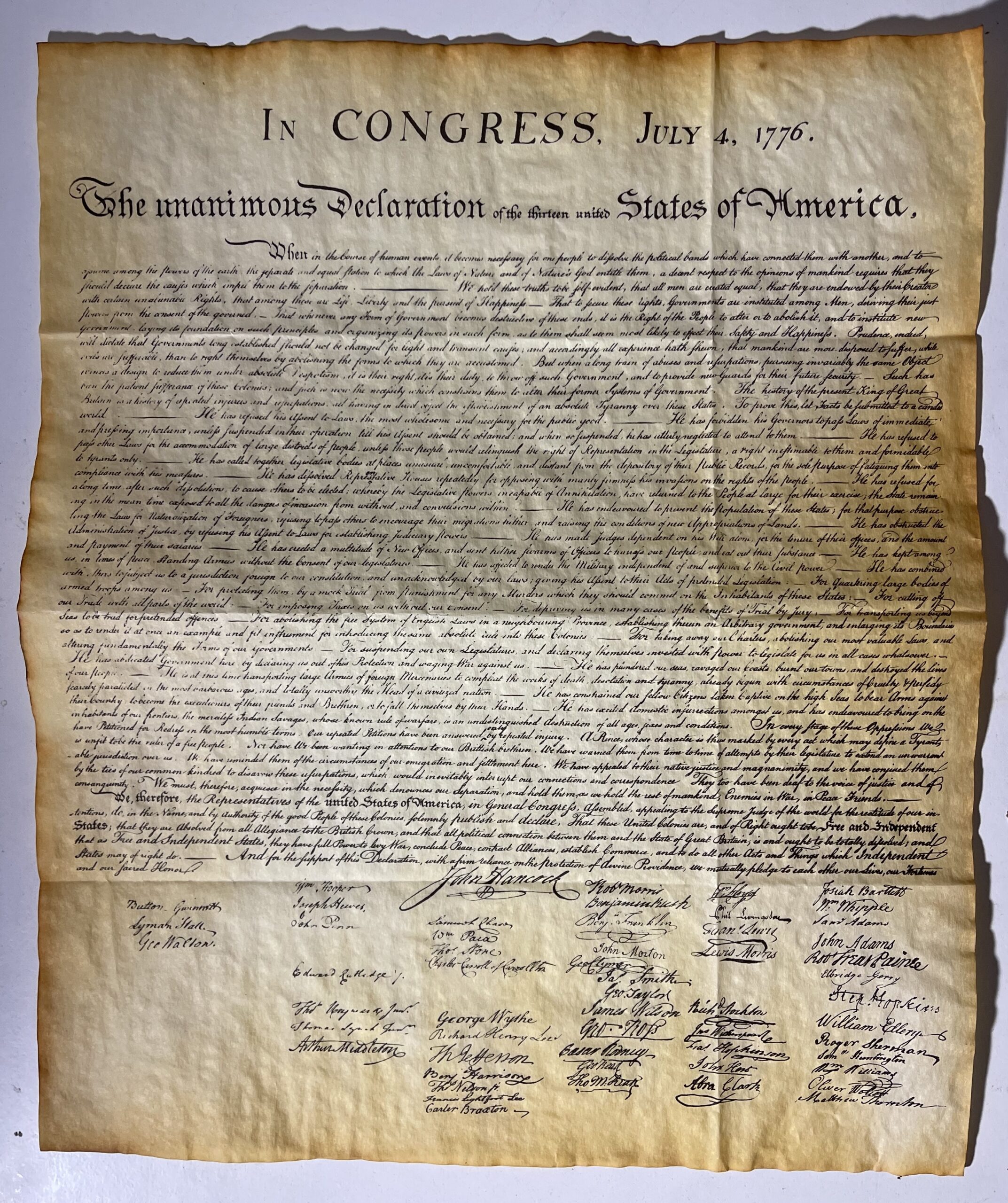 USA Declaration of Independence July 4 1776 Facsimile Genuine Parchment 36,5 cm