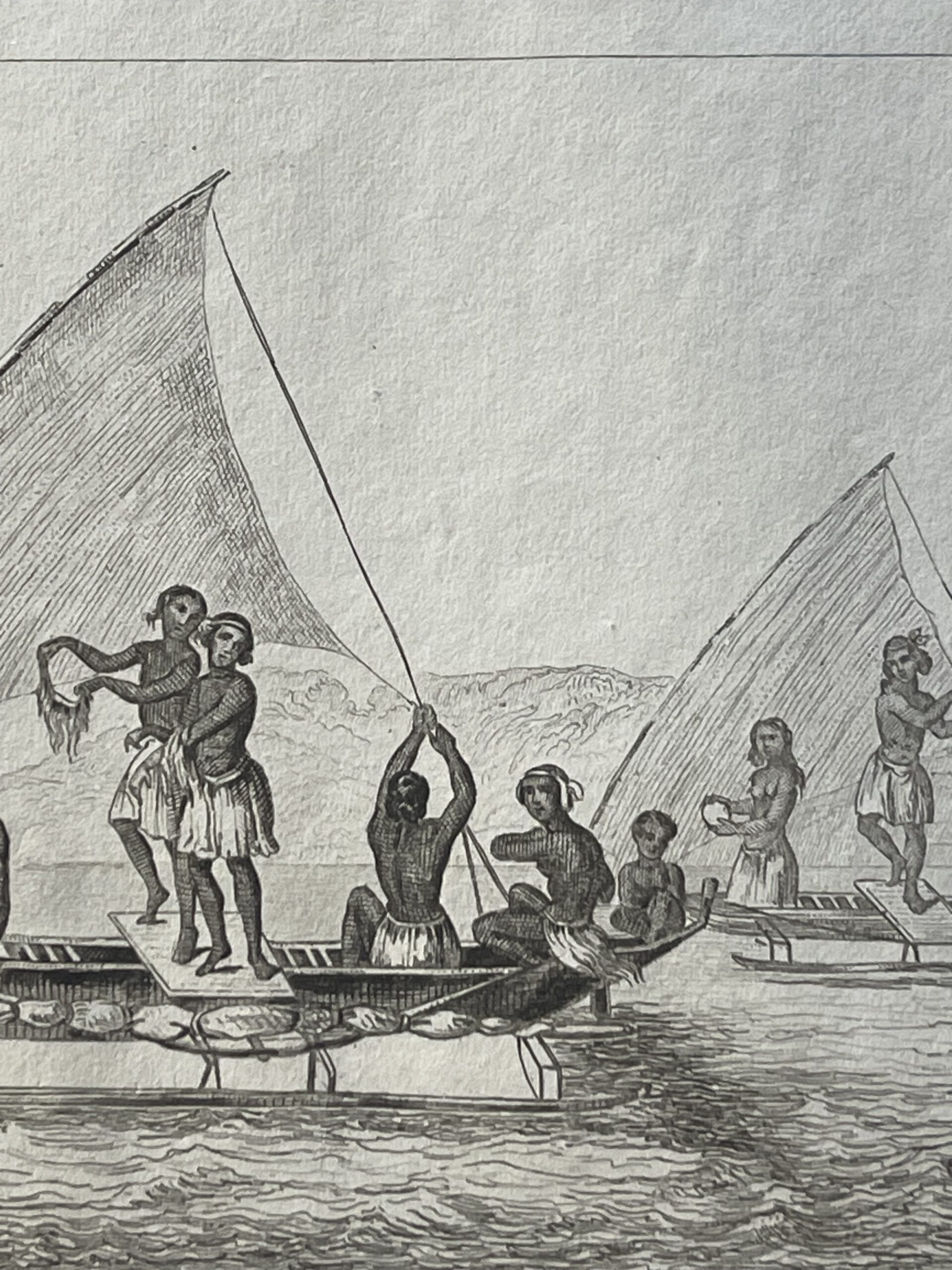 Caroline Islands Micronesia 1836 Original Antique Engraving Native Sailing Canoe – Image 4