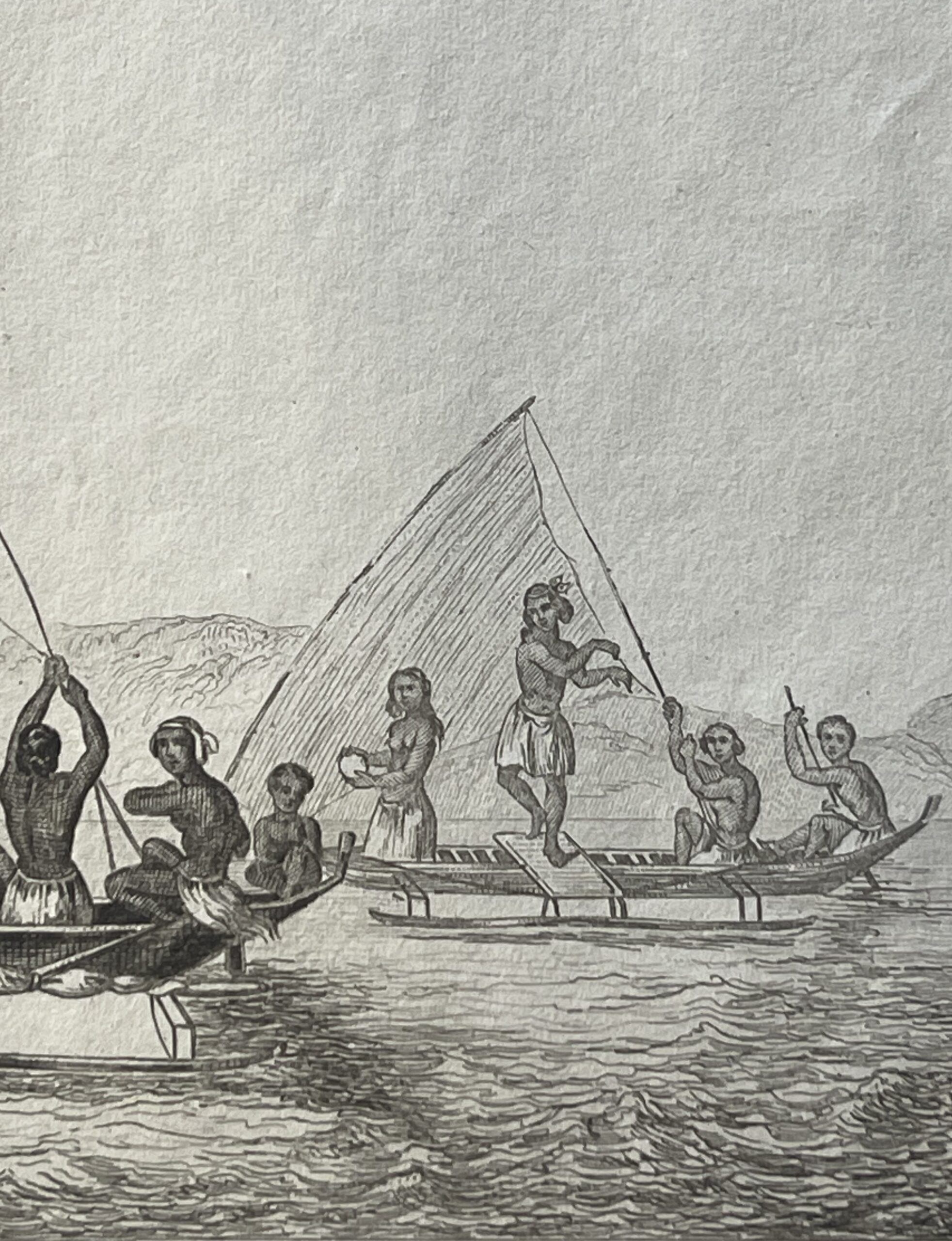 Caroline Islands Micronesia 1836 Original Antique Engraving Native Sailing Canoe – Image 3