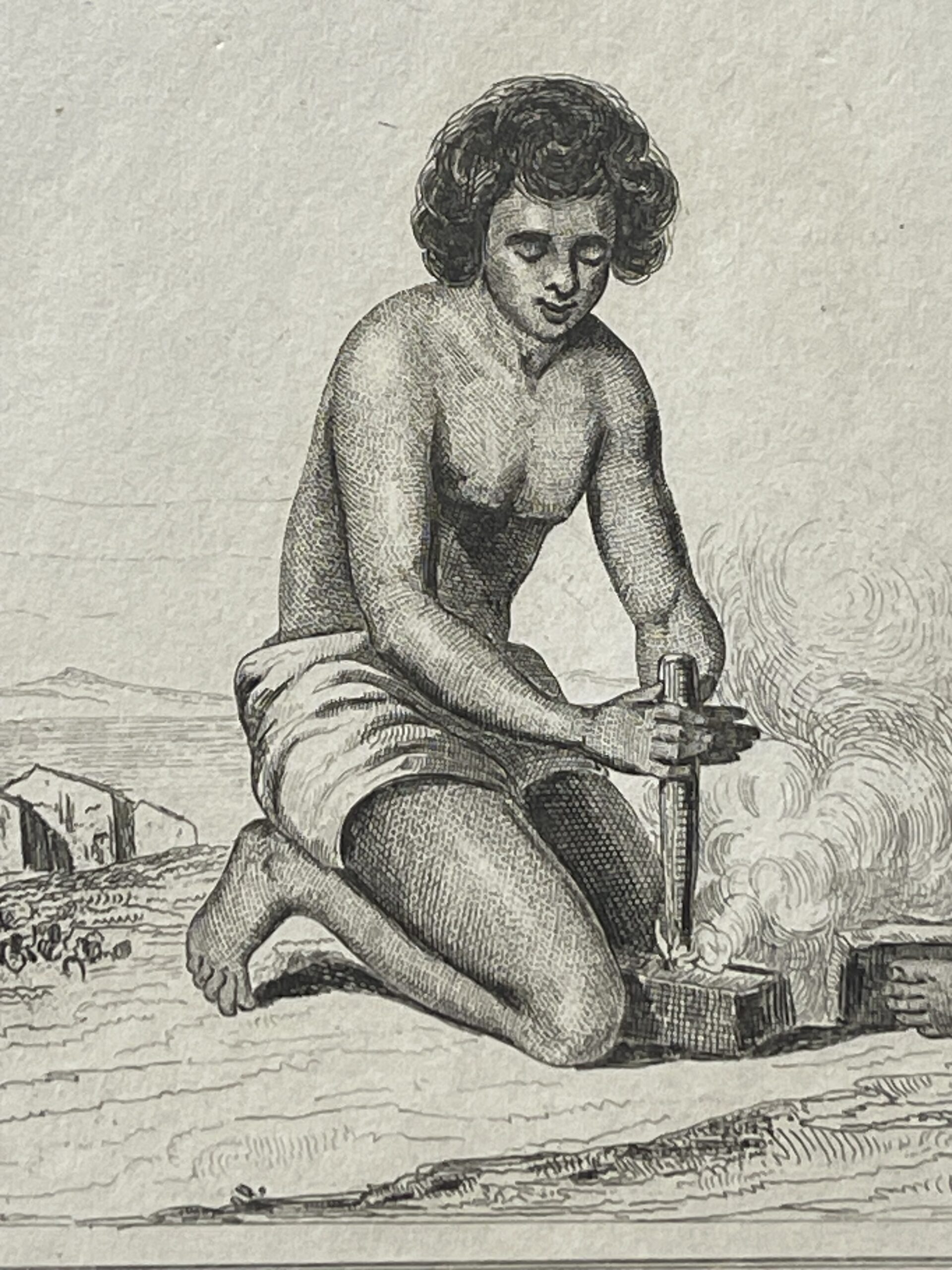 Veguiou Island Fire Making print 1836 Dumont d'Urville Pacific Oceania Véguïou – Image 3