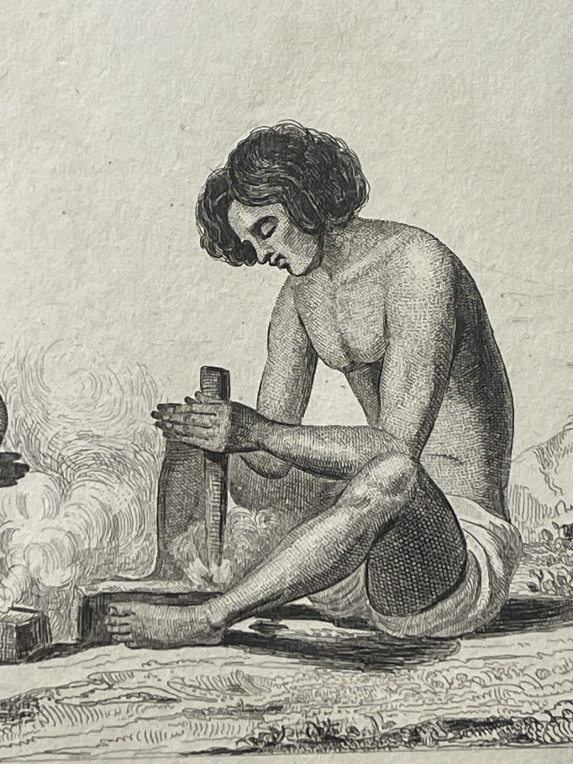 Veguiou Island Fire Making print 1836 Dumont d'Urville Pacific Oceania Véguïou – Image 2