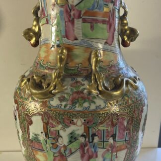 Chinese Canton Famille Rose Porcelain Vase 19th Century Gilt Dragons Chine
