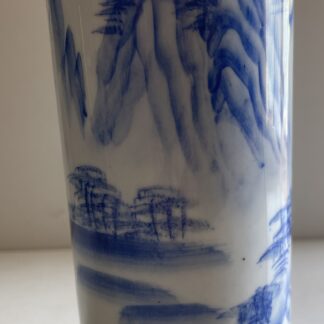 Antique Chinese Qing Dynasty Blue White Porcelain Bitong Brush Pot 19th Chine