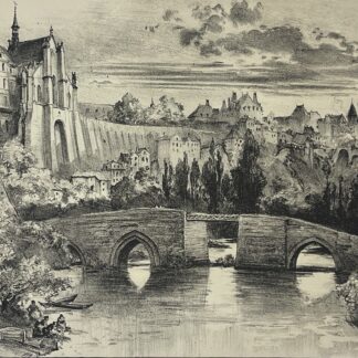 Antique Original Lithograph Thouars France Deux-Sèvres City View c.1890