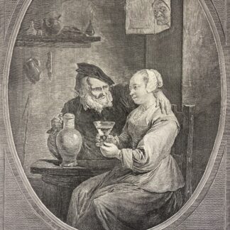 1747 Le Bas after Teniers La Femme Jalouse Original Antique Engraving France