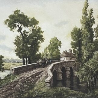 Old Stone Bridge Village Campanile Original Color Etching Signed European Art XX A artculture6 (9955) Pro