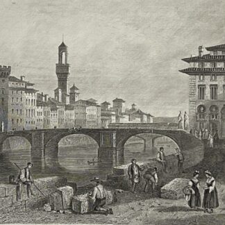 Florence Italy Ponte Santa Trinita Antique Engraving J Schroeder c 1858 Italie